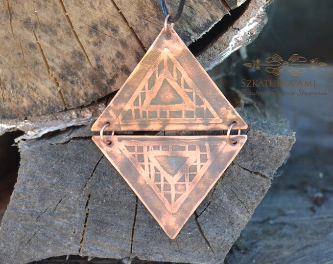 Triangle metal pendant, copper necklace, grinded copper, metal necklace, pickled copper, celtic pendant, male pendant gift women's gift mens