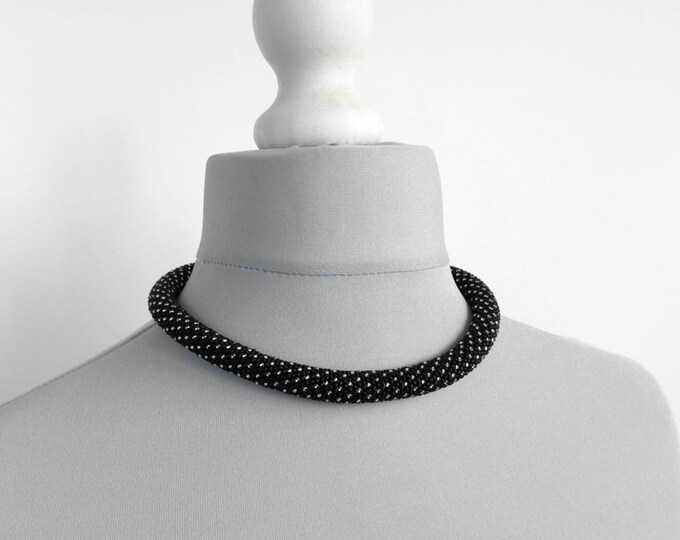 Dots silver necklace, Beaded necklace, necklace crochet, rope necklace, Seed bead necklace, necklace Mother, womens gift, jewelry Handmade