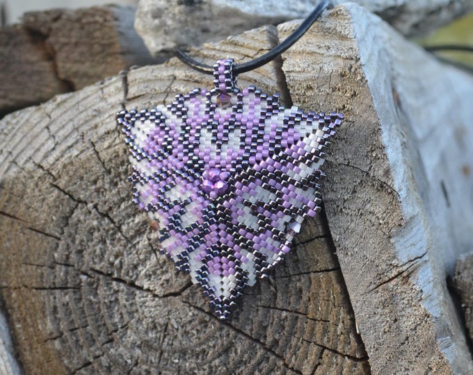 Bohemian pendant, beaded pendant, beaded triangle, crystal pendant, glitter necklace, beaded necklace, Swarovski pendant, seed bead pendant