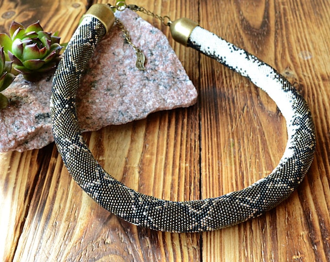 Python necklace, snake necklace, beaded necklace, skin snake necklace, statement necklace, crochet necklace, tube necklace, seed bead