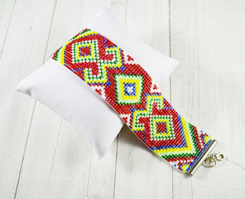 boho bracelet beaded bracelets loom bracelets statement bracelet woven bracelet ethnic jewelry Aztec wide bracelet cuff cuff bracelet