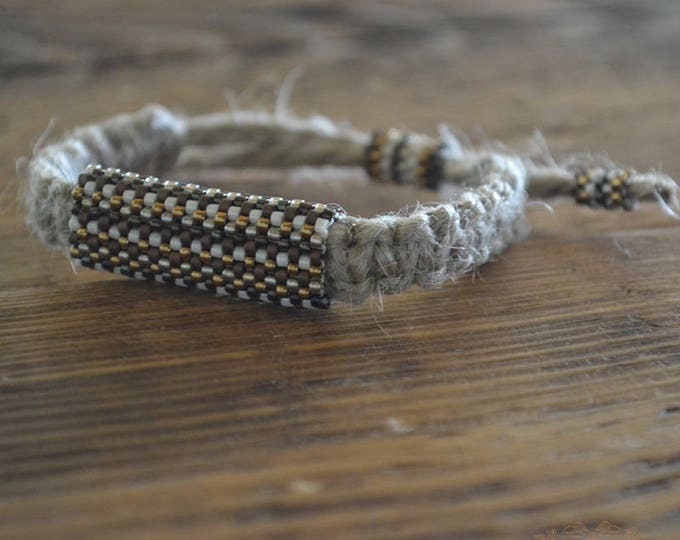 Brown hemp bracelet, guys bracelet, men bracelet, natural bracelet, hippie bracelet, men jewelry, macrame bracelet, bead bracelet, beaded