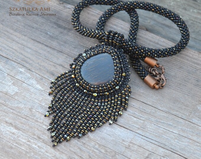 Statement necklace, black necklace, fringle necklace, stone necklace, beaded necklace, women gift, gemstone necklace, elegant necklace