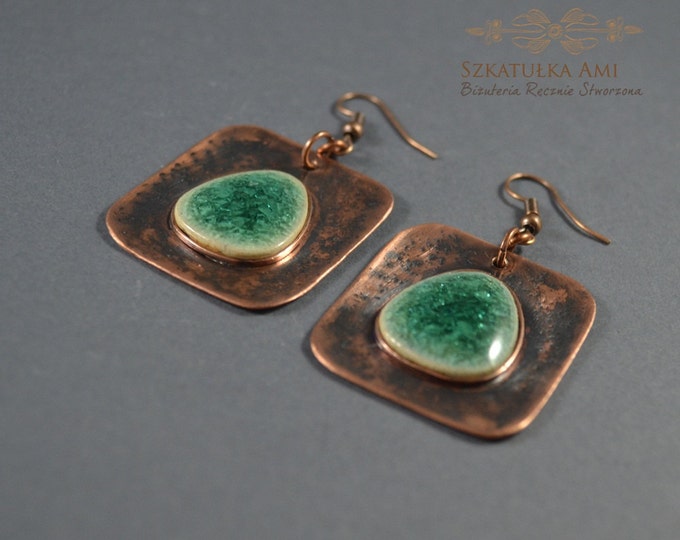 copper earrings, ceramic earrings, abstract earrings, hammered earrings, sheet metal, hammered copper, textured earrings, statement earrings