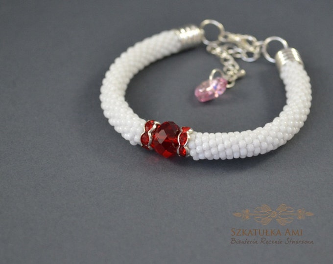 Red zirconia bracelet crystal white bracelet seed beads bracelet anniversary gift for her net bracelet thank you gift for friends girls