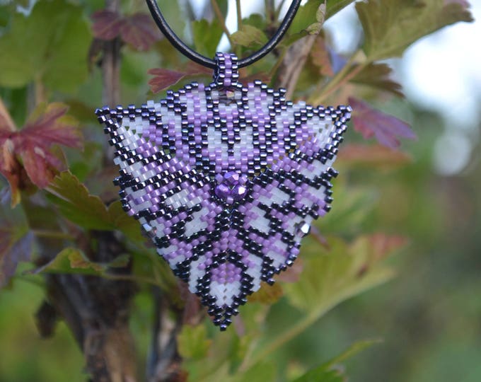 Bohemian pendant, beaded pendant, beaded triangle, crystal pendant, glitter necklace, beaded necklace, Swarovski pendant, seed bead pendant