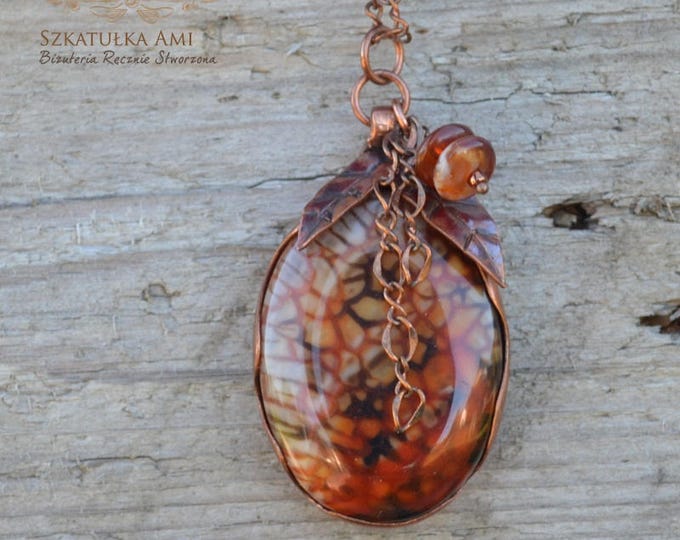 Dragon necklace copper necklace copper agate agate jewelry agate pendant necklace agate stone agate Metalwork necklace Hand Stamped Jewelry