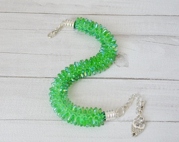 Green effect AB bracelet Beaded jewelry crystal AB dragon bracelet skin dragon seed beads small beads shining green bracelet womens girls