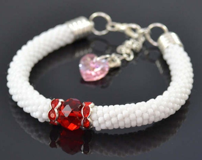 Red zirconia bracelet crystal white bracelet seed beads bracelet anniversary gift for her net bracelet thank you gift for friends girls