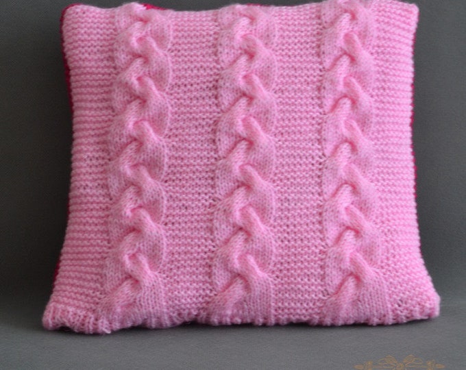 braids knitted pillow pink pillow buttons pillow case knitted pillow case baby pillow case nursery pink decor bed decor home decor handmade