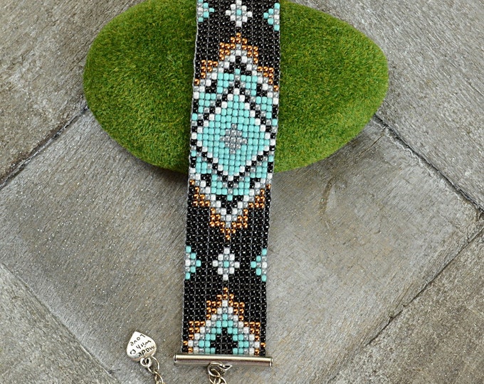 Southwest turquoise beaded bracelet, aztec boho bead weaving, bohemian jewelry, colors to choose