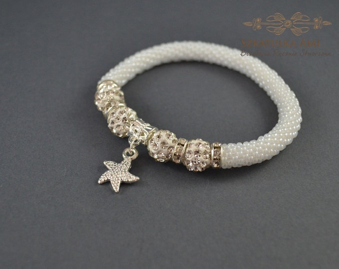 Starfish Bracelet bangle rubber beads Shamballa beads seed beads white crystal charms bracelet colour bracelet Valentine's Day friendship