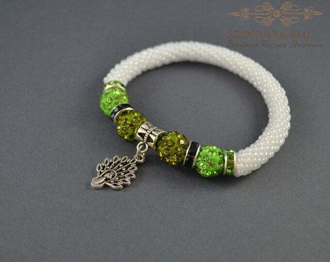 Green peacock Bracelet bangle rubber beads Shamballa beads seed beads green crystal charms bracelet colour bracelet friendship womens girls