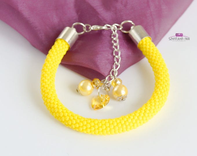 yellow bracelet, beaded bracelet, christmas bracelet, women bracelet, seed bead bracelet, sunny bracelet, crochet bracelet, pastel bracelet