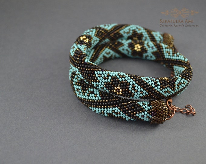 Turquoise necklace, beaded necklace, seed bead necklace, crochet necklace, statement necklace, bead crochet, crocheted necklace, beaded rope