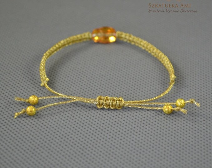 Metallic Sunshine Swarovsky Scarab Bracelet Crystal Bracelet Friendship Bracelets Woven bracelet Gold Metallic twine minimalist thread