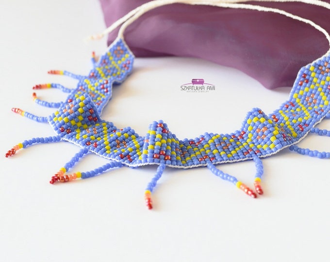 Blue Chokers seed beads Collar native american Gift for her Chokers necklace Beaded necklace Loom Woven necklace Charm womens girls gift