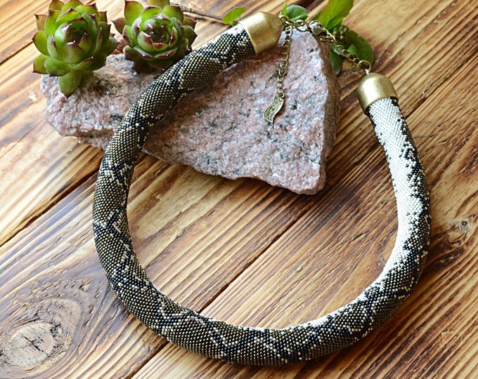 Python necklace, snake necklace, beaded necklace, skin snake necklace, statement necklace, crochet necklace, tube necklace, seed bead