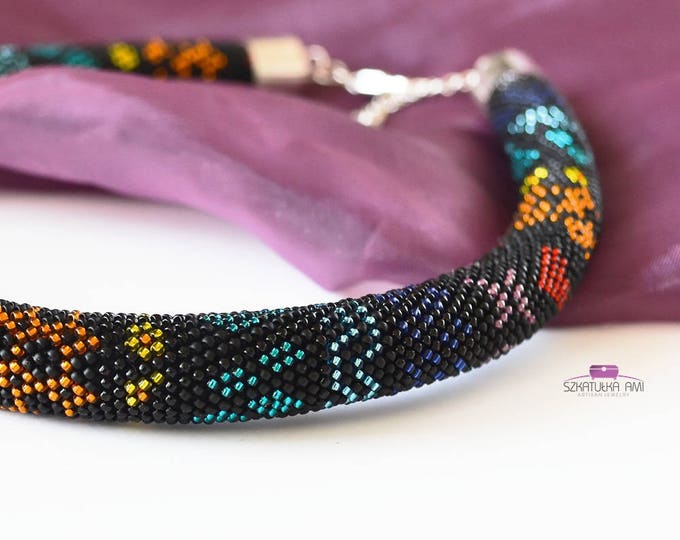 Luminous necklace, necklace tube, colored Necklace, Seed bead necklace, crochet rope, rope necklace, crochet necklace, beaded rope necklace