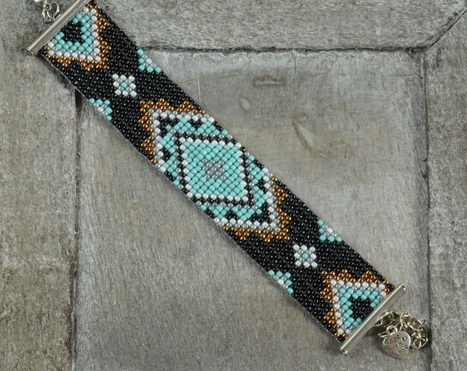 Southwest turquoise beaded bracelet, aztec boho bead weaving, bohemian jewelry, colors to choose