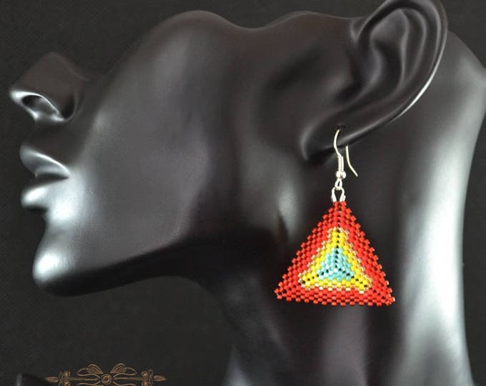 Colourful triangles earrings Woven earrings Sedd beads earrings Shadow Beads earrings Gift for her Elegant earrings Drop earrings Dangle
