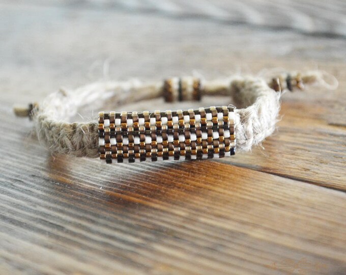 Brown hemp bracelet, guys bracelet, men bracelet, natural bracelet, hippie bracelet, men jewelry, macrame bracelet, bead bracelet, beaded