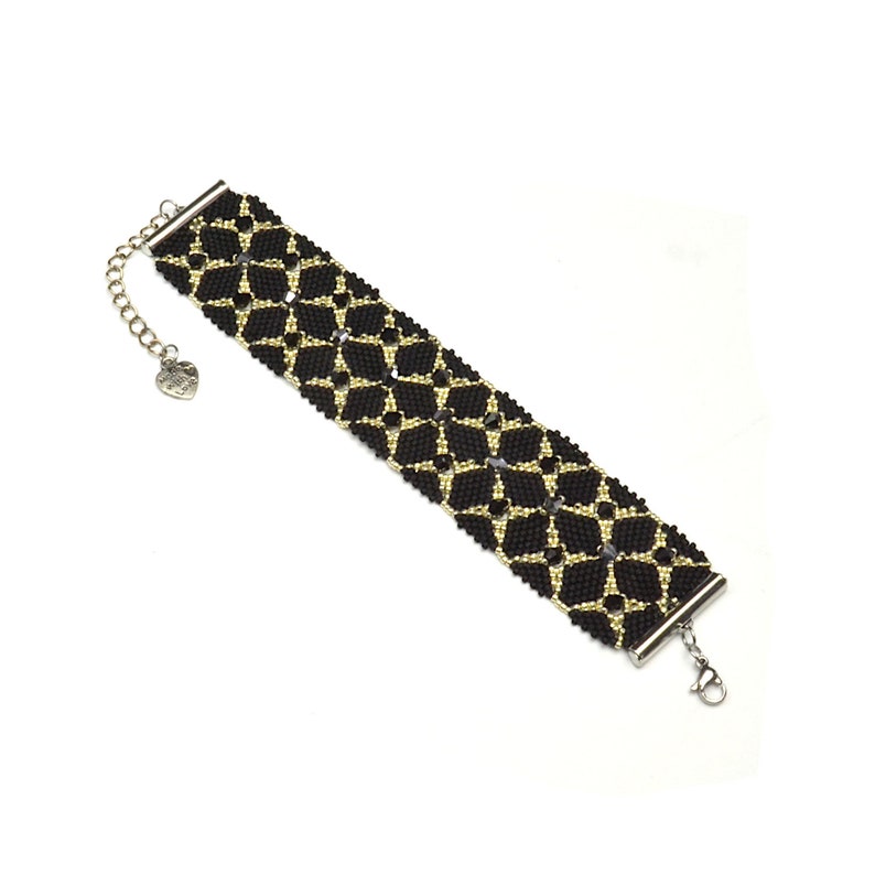 a gift for a woman Black and silver crystal bracelet woven beaded shiny and delicate hand cuff