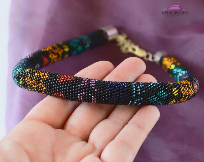 Luminous necklace, necklace tube, colored Necklace, Seed bead necklace, crochet rope, rope necklace, crochet necklace, beaded rope necklace