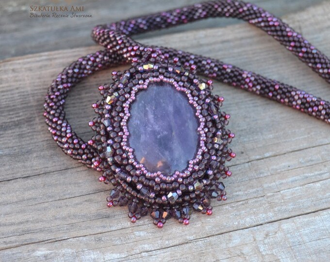 Amethyst necklace, stone necklace, purple necklace, statement necklace, gift for women, big necklace, seed bead necklace, stone amethyst
