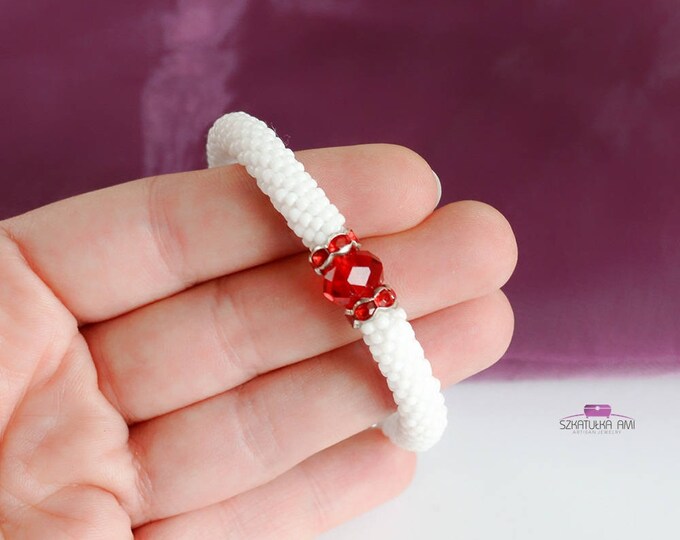 Red zirconia bracelet crystal white bracelet seed beads bracelet anniversary gift for her net bracelet thank you gift for friends girls