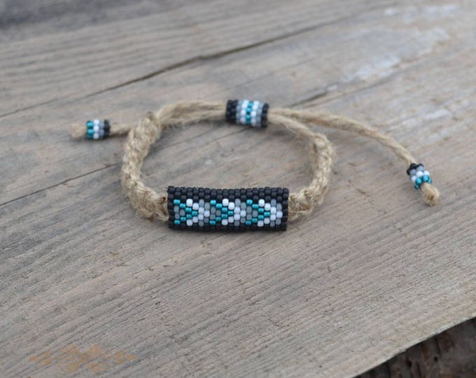 Teal hemp bracelet, guys bracelet, men bracelet, natural bracelet, hippie bracelet, men jewelry, macrame bracelet, bead bracelet, beaded