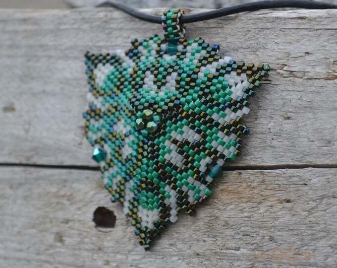 Bohemian pendant, beaded pendant, beaded triangle, crystal pendant, glitter necklace, beaded necklace, Swarovski pendant, seed bead pendant