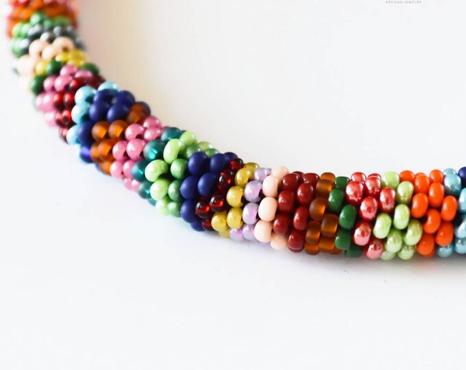 Colorful necklace beading Colored Statement Necklace Everyday Necklace Layering Necklace Boho Crochet necklace women Indian style