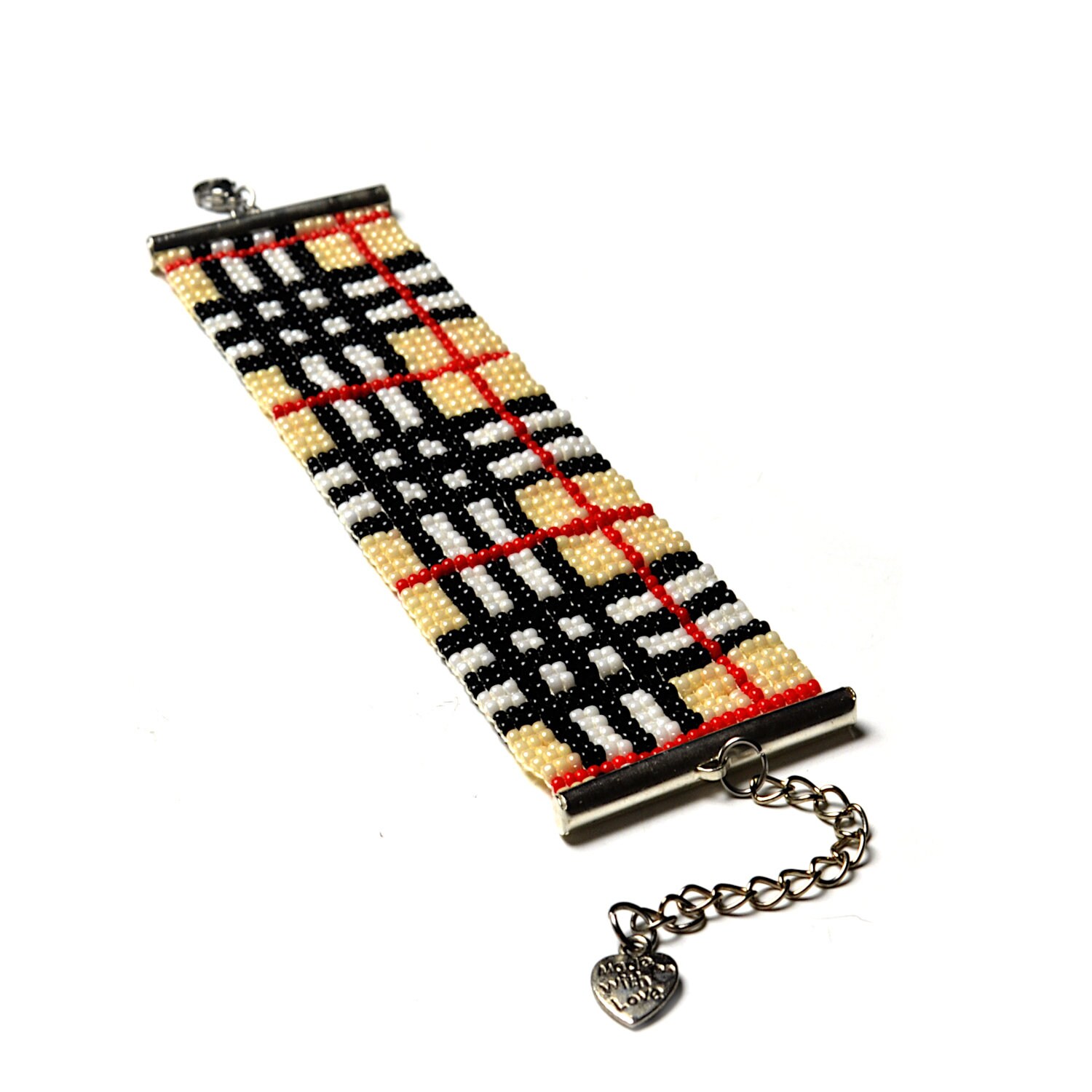 Plaid jewelry made to order, plaid woven beaded bracelet, loom tartan pattern, gift for sister and mother