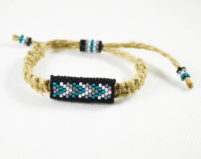 Teal hemp bracelet, guys bracelet, men bracelet, natural bracelet, hippie bracelet, men jewelry, macrame bracelet, bead bracelet, beaded