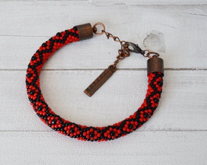 Red black bracelet crochet colorful bracelet beaded bracelet handmade bracelet thanksgiving seed beads womens girls cuff woven bracelets