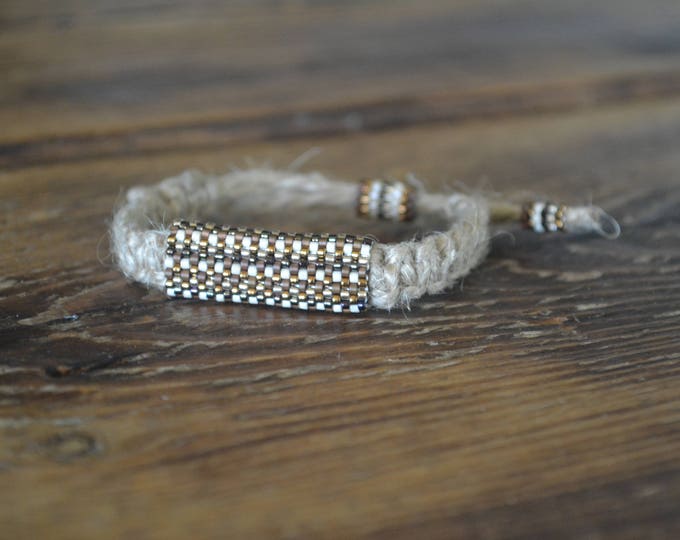 Brown hemp bracelet, guys bracelet, men bracelet, natural bracelet, hippie bracelet, men jewelry, macrame bracelet, bead bracelet, beaded