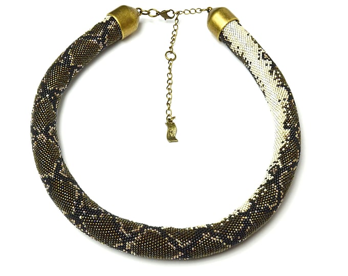 Python necklace, snake necklace, beaded necklace, skin snake necklace, statement necklace, crochet necklace, tube necklace, seed bead