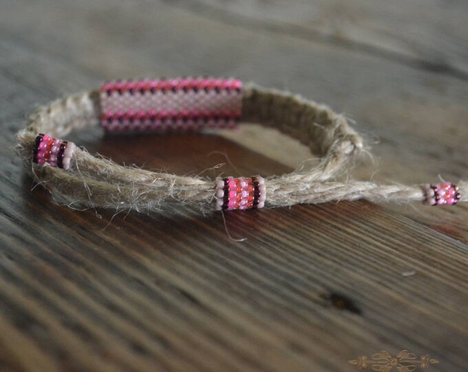 Pink hemp bracelet, guys bracelet, men bracelet, natural bracelet, hippie bracelet, men jewelry, macrame bracelet, bead bracelet, beaded