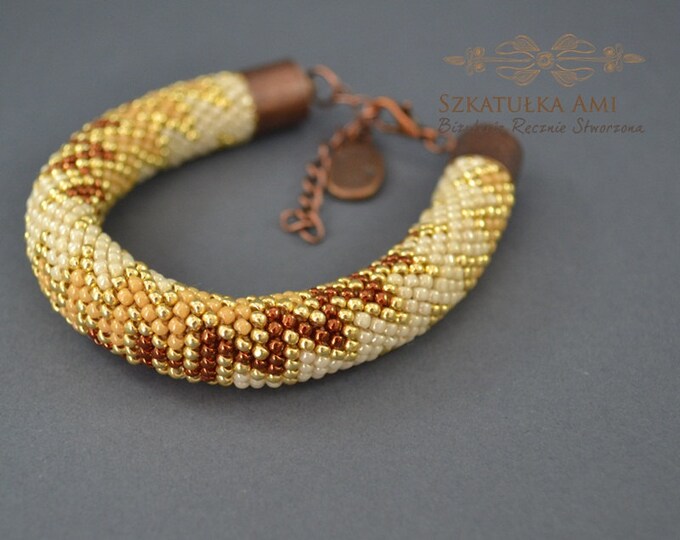 Gold brown beige Crochet bracelet Bead bracelet February birthstone brown spring valentine gift thanksgiving February birthday women girls