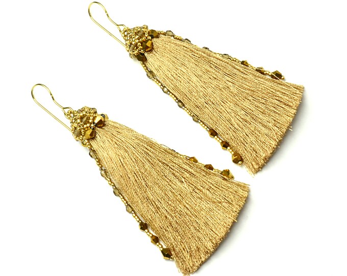 Long tassel earrings, gold earrings, Statement Earrings, bohemian earrings, boho jewelry, Extra Long Earrings, boho chic earrings, gold