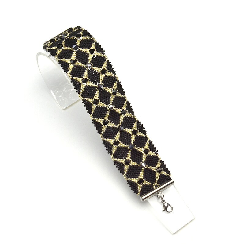 a gift for a woman Black and silver crystal bracelet woven beaded shiny and delicate hand cuff