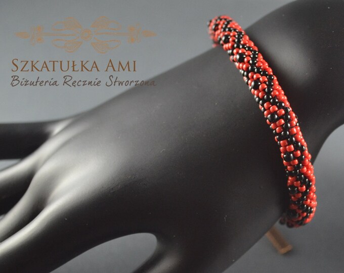 Red black bracelet crochet colorful bracelet beaded bracelet handmade bracelet thanksgiving seed beads womens girls cuff woven bracelets