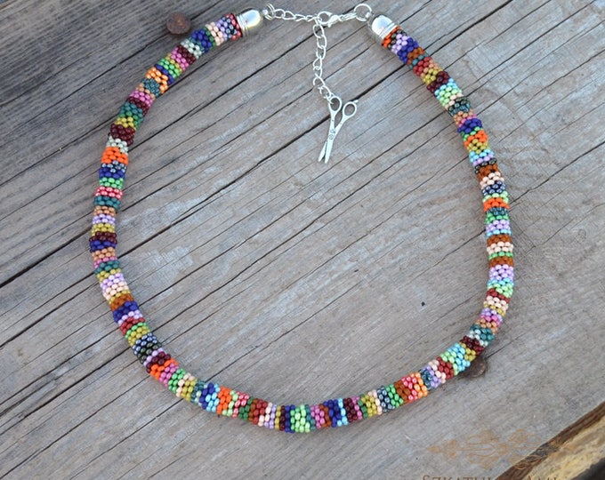 Colorful necklace beading Colored Statement Necklace Everyday Necklace Layering Necklace Boho Crochet necklace women Indian style