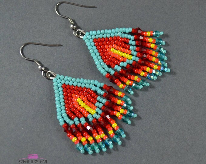 ethnic earrings, boho earrings, beaded earrings, native beaded, fringe earrings, tassel earrings, seed bead earrings, earrings native