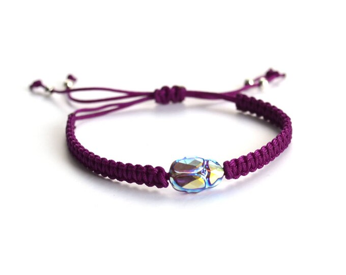 Amethyst ABx2 Swarovsky Scarab Bracelet Crystal Bracelet Friendship Bracelets Woven bracelet Purple linen twine minimalist thread