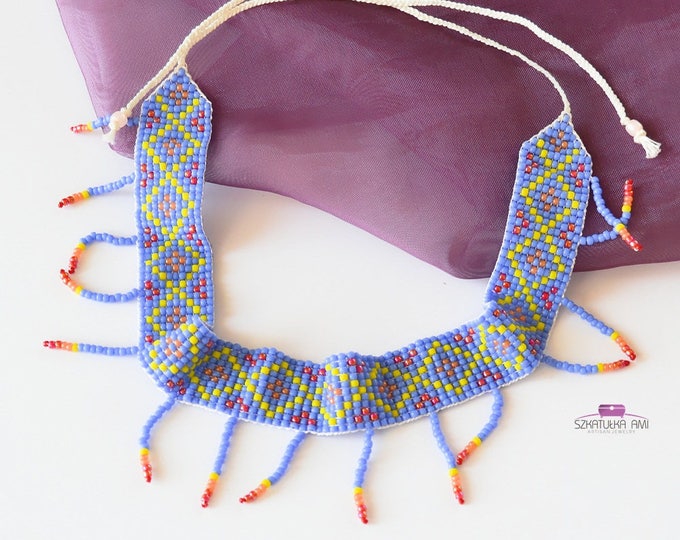 Blue Chokers seed beads Collar native american Gift for her Chokers necklace Beaded necklace Loom Woven necklace Charm womens girls gift