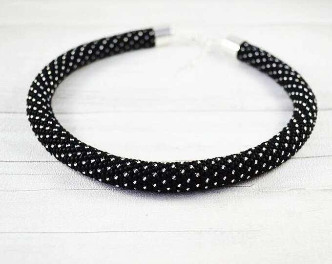 Dots silver necklace, Beaded necklace, necklace crochet, rope necklace, Seed bead necklace, necklace Mother, womens gift, jewelry Handmade