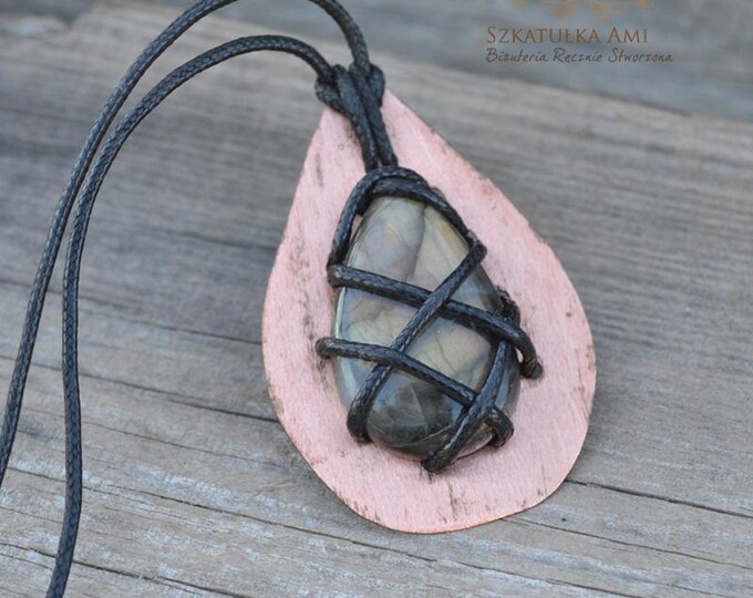 Copper pendant, labradorite necklace, stone labradorite pendant, copper labradorite, natural leather, medieval necklace, statement necklace