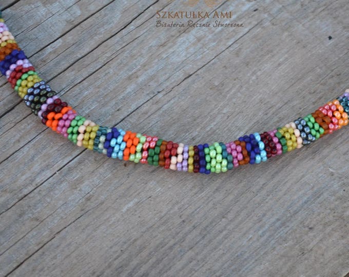 Colorful necklace beading Colored Statement Necklace Everyday Necklace Layering Necklace Boho Crochet necklace women Indian style